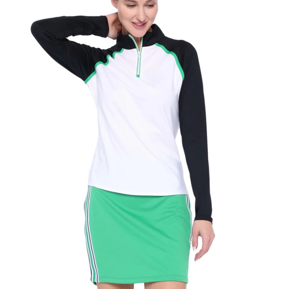 NWT Belyn Key Lajolla Raglan Long Sleeve‎ Golf Top Black/White/Green Small